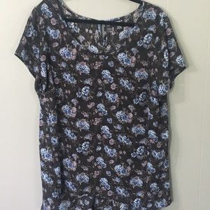 Torrid 2 Black Blue Floral Georgette Tunic Blouse
